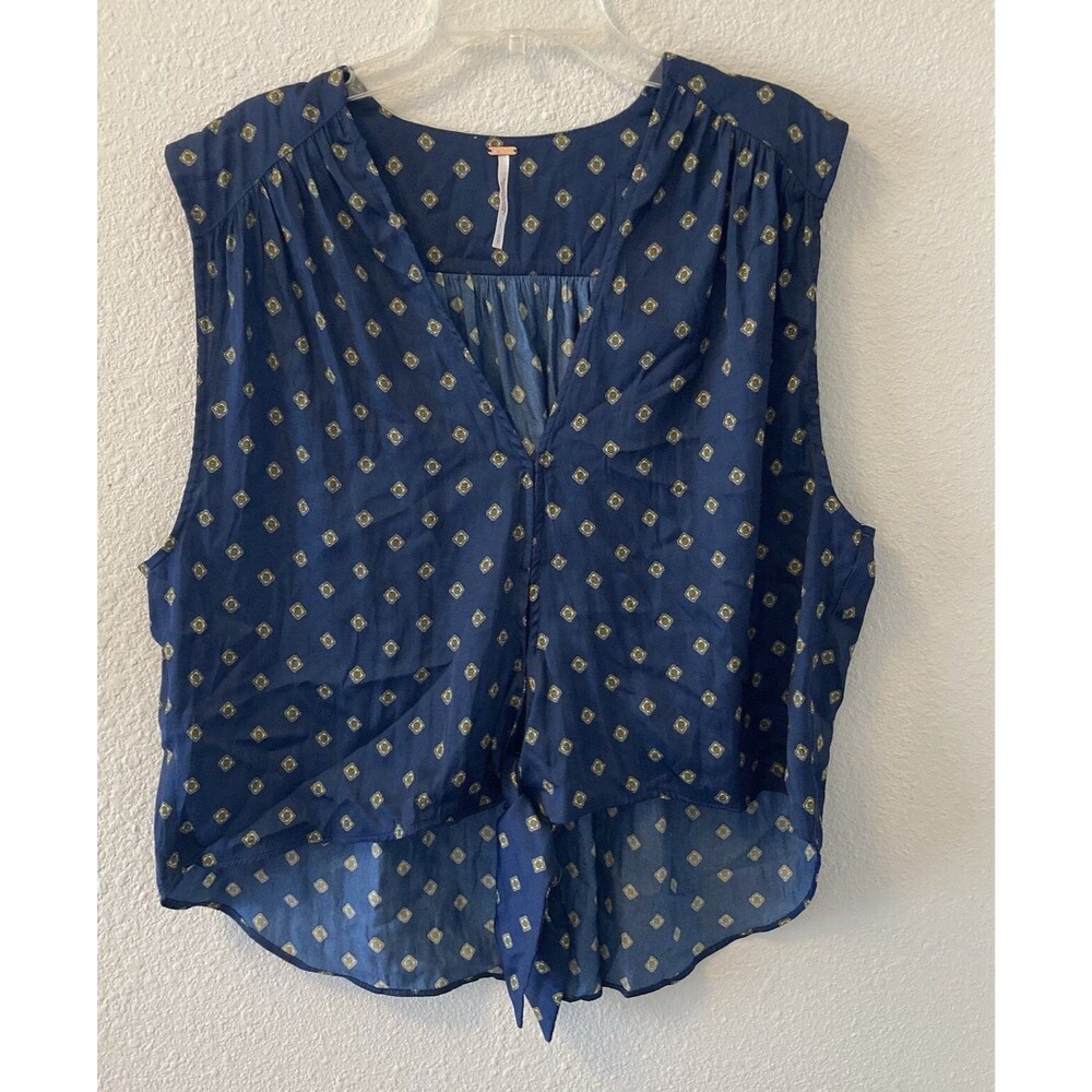 Free People Top Blouse Size Sm Morning in Marrakesh Print Sleeveless Blue